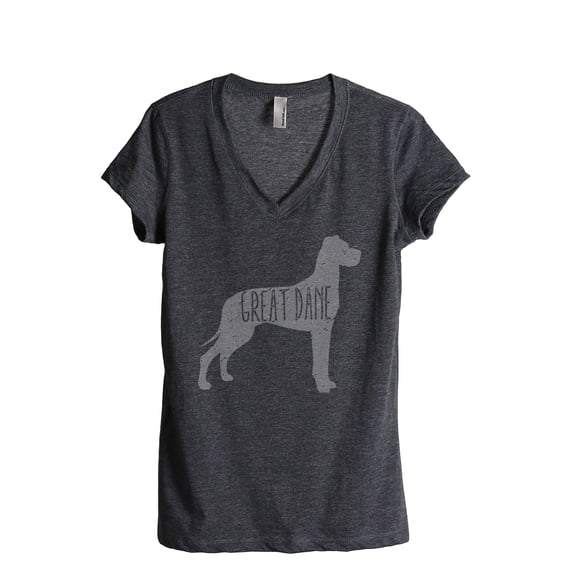 Thread Tank Great Dane Dog Silhouette Women's Relaxed V-Neck T-Shirt Tee Charcoal Small