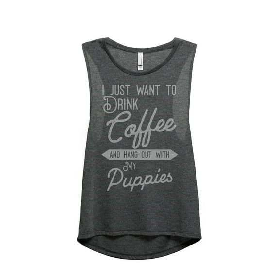 Thread Tank Hang Out With Puppies Women's Sleeveless Muscle Tank Top Charcoal Small