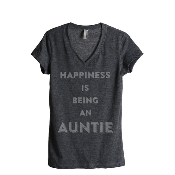 Thread Tank Happiness Auntie Women's Relaxed V-Neck T-Shirt Tee Charcoal Medium