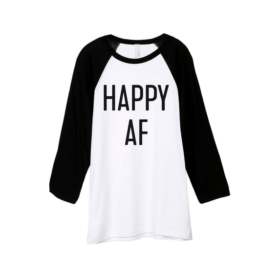 Thread Tank Happy AF Unisex 3/4 Sleeves Baseball Raglan White Black X-Small