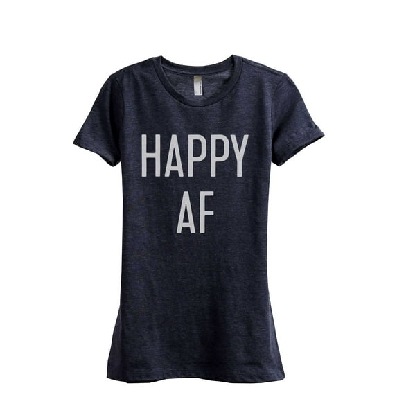 Thread Tank Happy AF Women's Fashion Relaxed Crewneck T-Shirt Tee Heather Navy X-Large