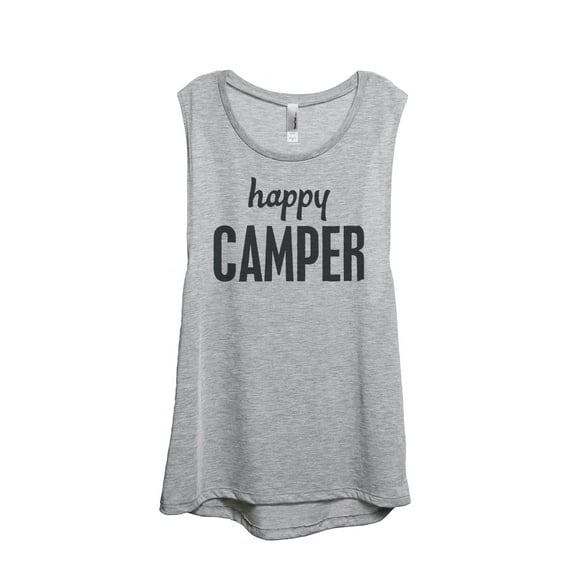 Thread Tank Happy Camper Women's Sleeveless Muscle Tank Top Sport Grey Small