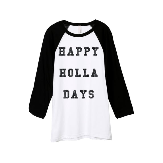 Thread Tank Happy Holla Days Unisex 3/4 Sleeves Baseball Raglan White Black Small
