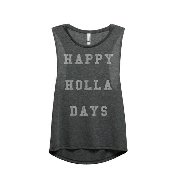 Thread Tank Happy Holla Days Women's Sleeveless Muscle Tank Top Charcoal 2X-Large