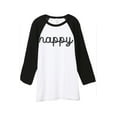 thumbnail image 1 of Thread Tank Happy Unisex 3/4 Sleeves Baseball Raglan White Black Small, 1 of 4