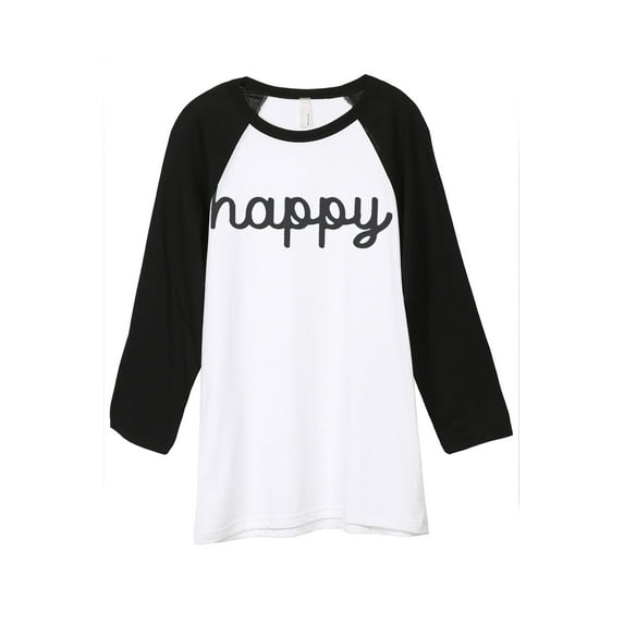 Thread Tank Happy Unisex 3/4 Sleeves Baseball Raglan White Black Small