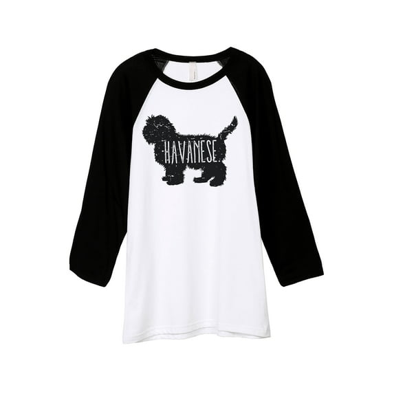 Thread Tank Havanese Dog Silhouette Unisex 3/4 Sleeves Baseball Raglan White Black X-Large