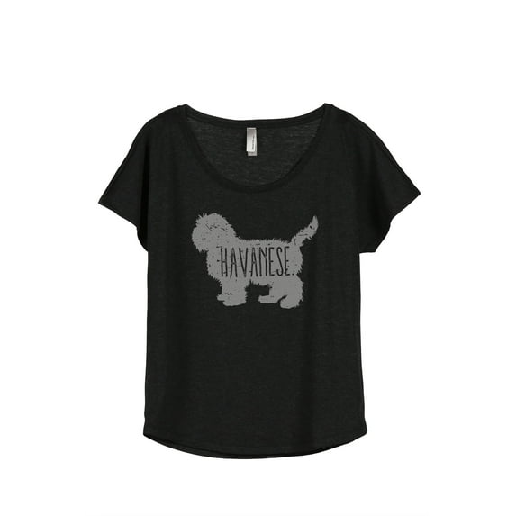 Thread Tank Havanese Dog Silhouette Women's Relaxed Slouchy Dolman T-Shirt Tee Heather Black X-Large