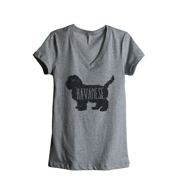 Thread Tank Havanese Dog Silhouette Women's Relaxed V-Neck T-Shirt Tee Heather Grey 2X-Large