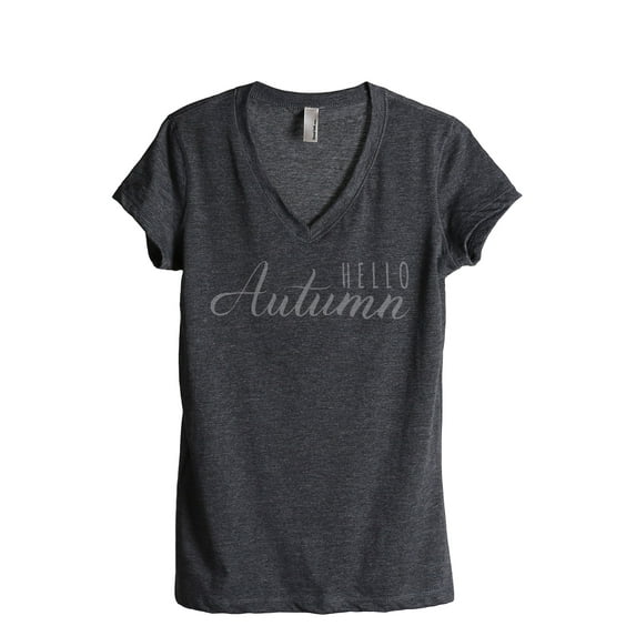 Thread Tank Hello Autumn Women's Relaxed V-Neck T-Shirt Tee Charcoal Medium