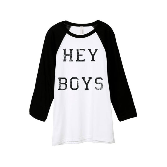 Thread Tank Hey Boys Unisex 3/4 Sleeves Baseball Raglan White Black Medium