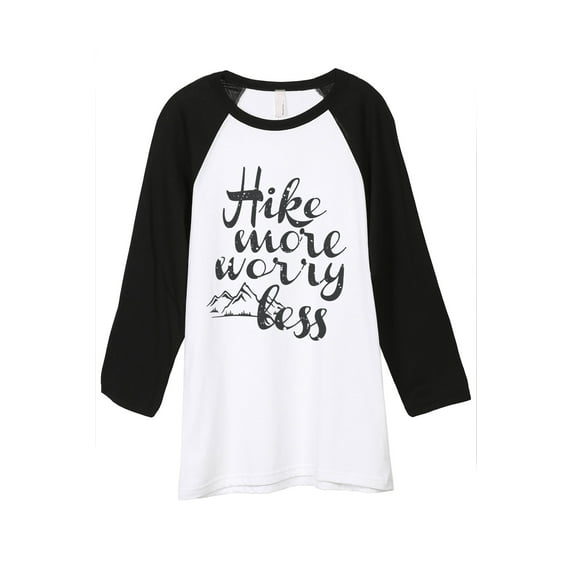 Thread Tank Hike More Worry Less Unisex 3/4 Sleeves Baseball Raglan White Black Small