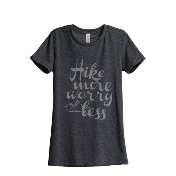 Thread Tank Hike More Worry Less Women's Relaxed Crewneck T-Shirt Tee Charcoal Medium