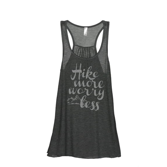 Thread Tank Hike More Worry Less Women's Sleeveless Flowy Racerback Tank Top Charcoal 2X-Large