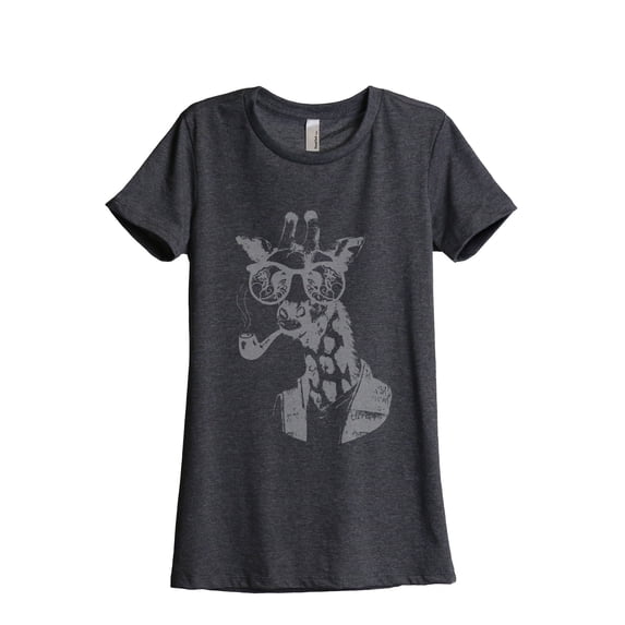 Thread Tank Hipster Giraffe Women's Relaxed Crewneck T-Shirt Tee Charcoal X-Large