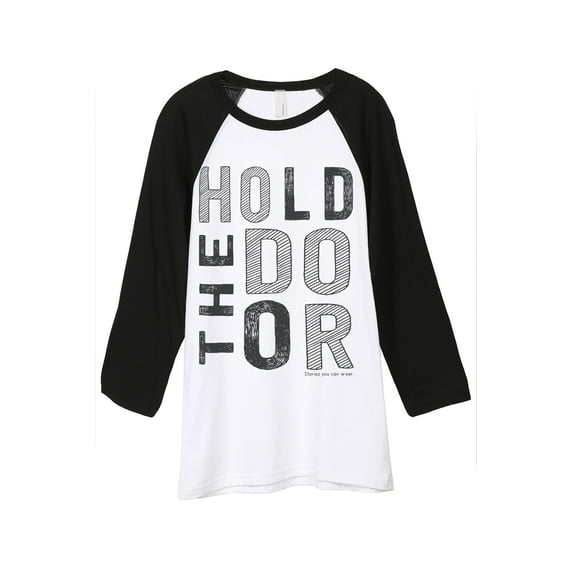 Thread Tank Hold The Door Unisex 3/4 Sleeves Baseball Raglan White Black Small