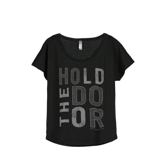 Thread Tank Hold The Door Women's Relaxed Slouchy Dolman T-Shirt Tee Heather Black Small