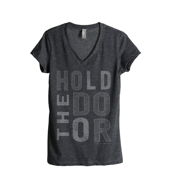 Thread Tank Hold The Door Women's Relaxed V-Neck T-Shirt Tee Charcoal Medium