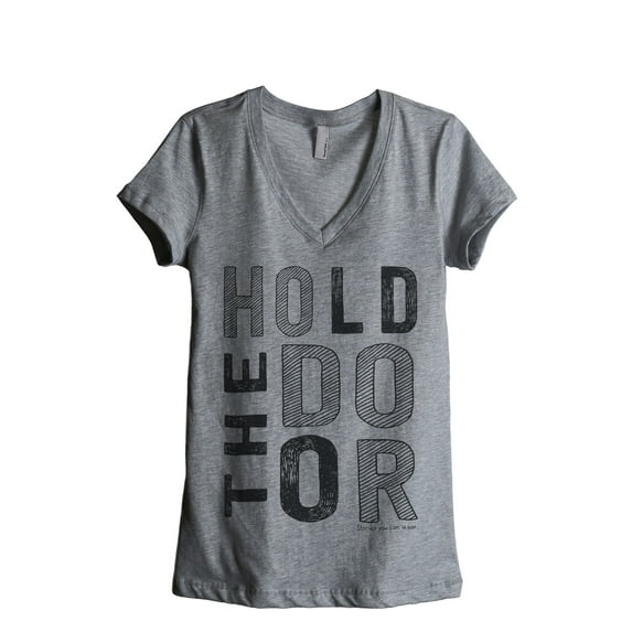 Thread Tank Hold The Door Women's Relaxed V-Neck T-Shirt Tee Heather Grey Small