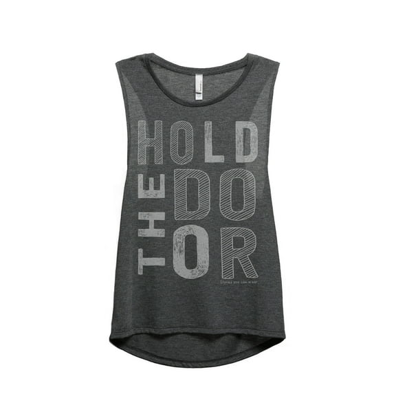 Thread Tank Hold The Door Women's Sleeveless Muscle Tank Top Charcoal Small