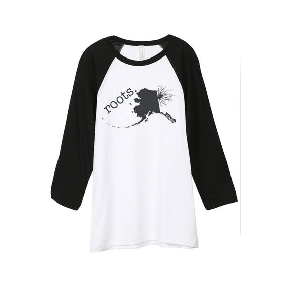 Thread Tank Home Roots State Alaska AK Unisex 3/4 Sleeves Baseball Raglan White Black Medium