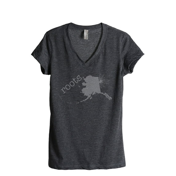 Thread Tank Home Roots State Alaska AK Women's Relaxed V-Neck T-Shirt Tee Charcoal 2X-Large