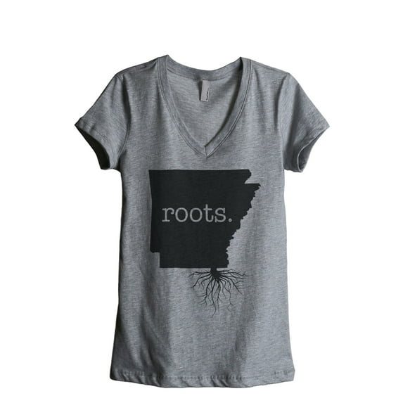 Thread Tank Home Roots State Arkansas AR Women's Relaxed V-Neck T-Shirt Tee Heather Grey Small