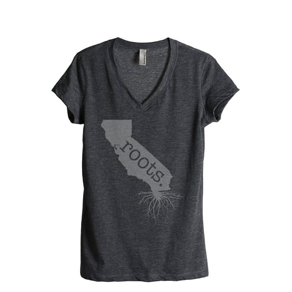 Thread Tank Home Roots State California CA Women's Relaxed V-Neck T-Shirt Tee Charcoal Large
