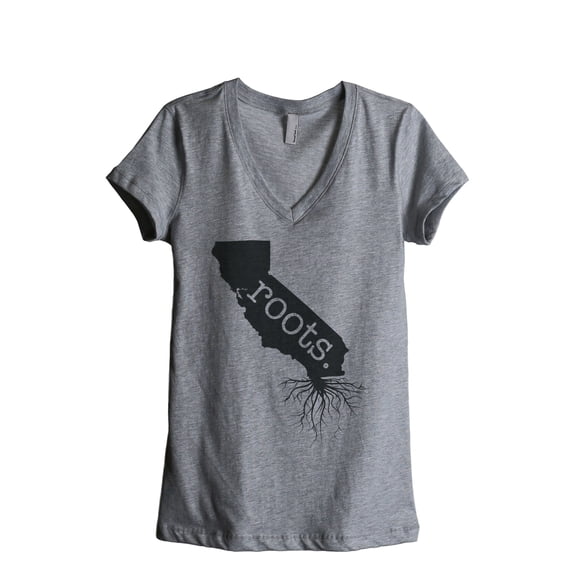 Thread Tank Home Roots State California CA Women's Relaxed V-Neck T-Shirt Tee Heather Grey Small