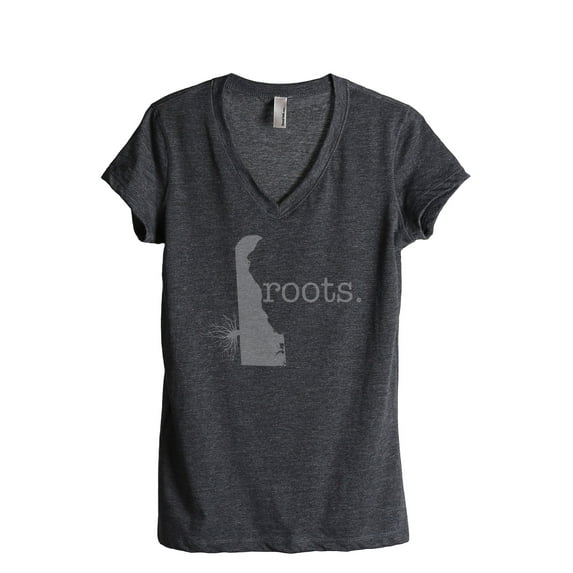 Thread Tank Home Roots State Delaware DE Women's Relaxed V-Neck T-Shirt Tee Charcoal Small