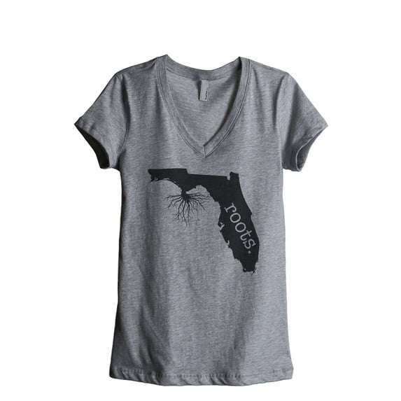 Thread Tank Home Roots State Florida FL Women's Relaxed V-Neck T-Shirt Tee Heather Grey Medium