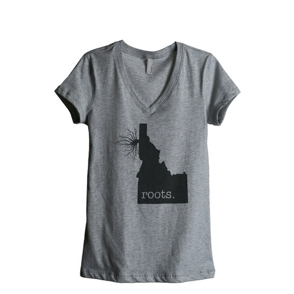 Thread Tank Home Roots State Idaho ID Women's Relaxed V-Neck T-Shirt Tee Heather Grey Small