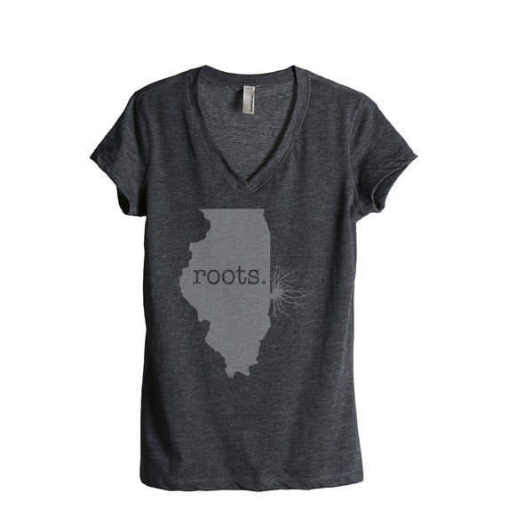 Thread Tank Home Roots State Illinois IL Women's Relaxed V-Neck T-Shirt Tee Charcoal 2X-Large
