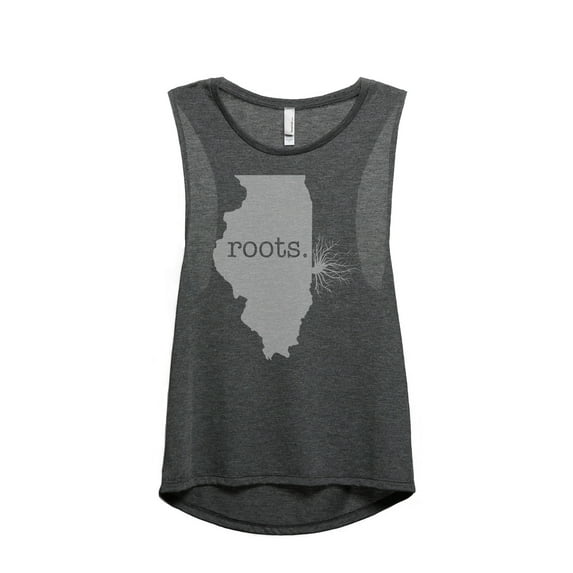 Thread Tank Home Roots State Illinois IL Women's Sleeveless Muscle Tank Top Charcoal Small