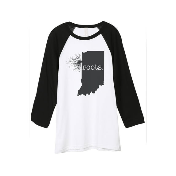 Thread Tank Home Roots State Indiana IN Unisex 3/4 Sleeves Baseball Raglan White Black 2X-Large