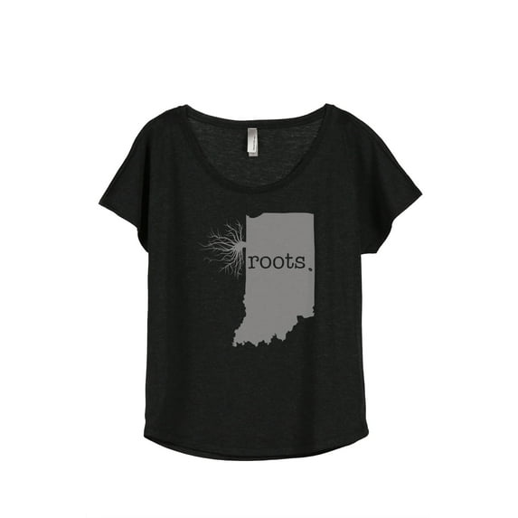 Thread Tank Home Roots State Indiana IN Women's Relaxed Slouchy Dolman T-Shirt Tee Heather Black 2X-Large