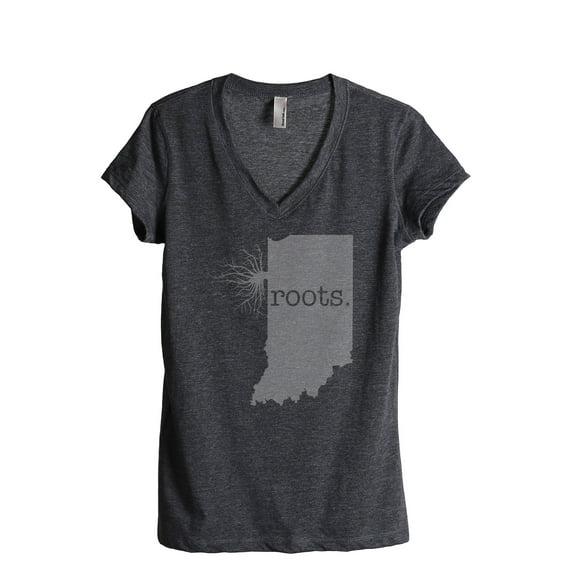 Thread Tank Home Roots State Indiana IN Women's Relaxed V-Neck T-Shirt Tee Charcoal X-Large