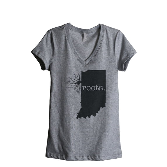 Thread Tank Home Roots State Indiana IN Women's Relaxed V-Neck T-Shirt Tee Heather Grey Medium
