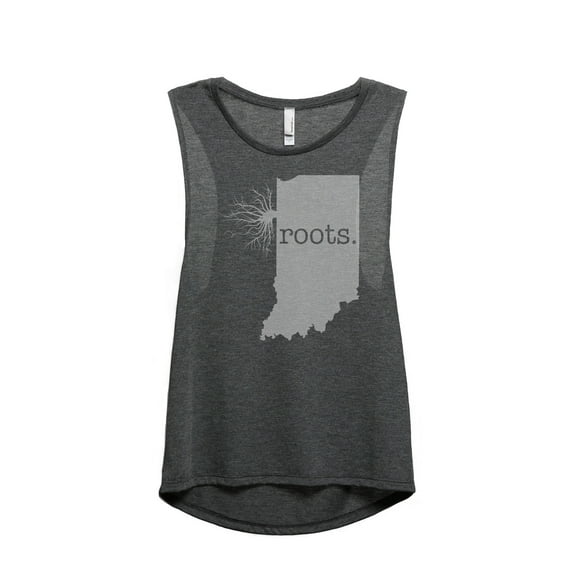 Thread Tank Home Roots State Indiana IN Women's Sleeveless Muscle Tank Top Charcoal Medium