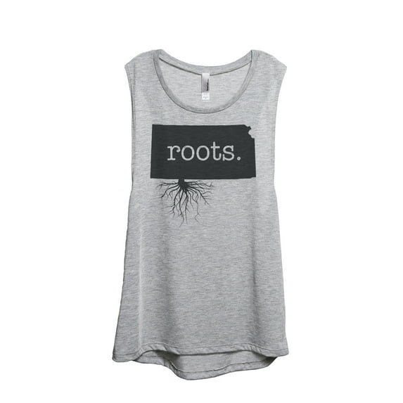 Thread Tank Home Roots State Kansas KS Women's Sleeveless Muscle Tank Top Sport Grey Medium