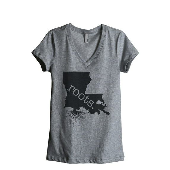 Thread Tank Home Roots State Louisiana LA Women's Relaxed V-Neck T-Shirt Tee Heather Grey Small