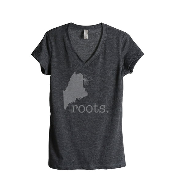 Thread Tank Home Roots State Maine ME 819W Women's Relaxed V-Neck T-Shirt Tee Charcoal X-Large