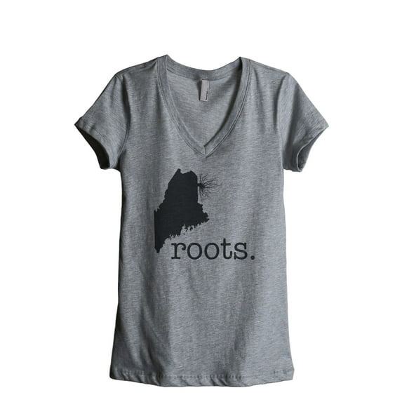Thread Tank Home Roots State Maine ME 819W Women's Relaxed V-Neck T-Shirt Tee Heather Grey Medium