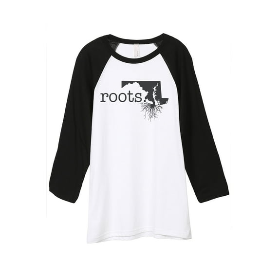 Thread Tank Home Roots State Maryland MD Unisex 3/4 Sleeves Baseball Raglan White Black Small