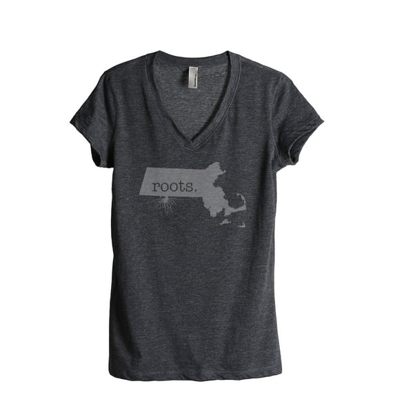 Thread Tank Home Roots State Massachusetts MA Women's Relaxed V-Neck T-Shirt Tee Charcoal Medium