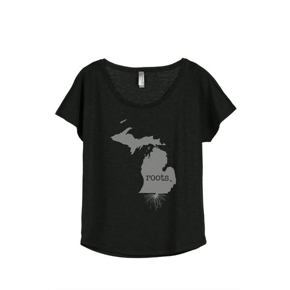 Thread Tank Home Roots State Michigan MI Women's Relaxed Slouchy Dolman T-Shirt Tee Heather Black Small