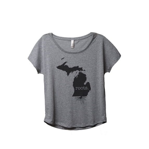 Thread Tank Home Roots State Michigan MI Women's Relaxed Slouchy Dolman T-Shirt Tee Heather Grey Small