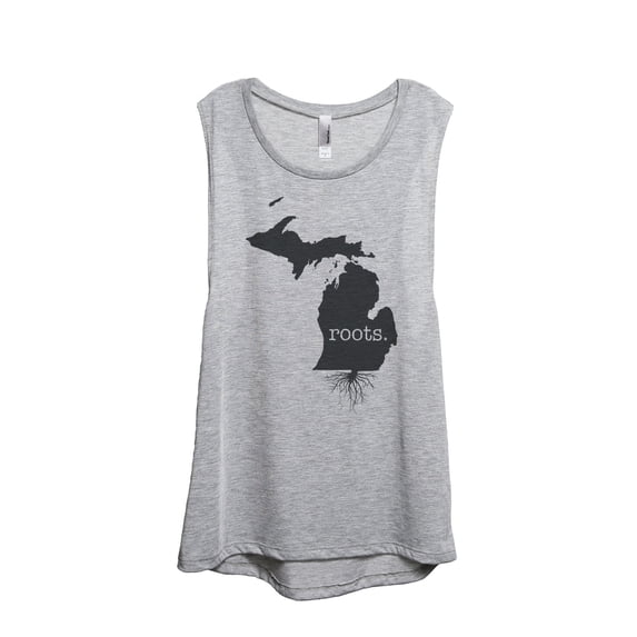 Thread Tank Home Roots State Michigan MI Women's Sleeveless Muscle Tank Top Sport Grey Small