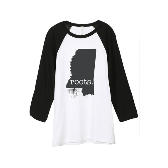 Thread Tank Home Roots State Mississippi MS Unisex 3/4 Sleeves Baseball Raglan White Black Small