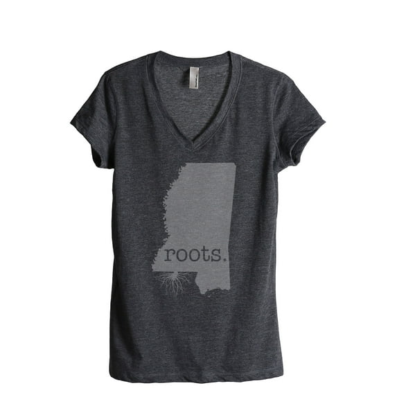 Thread Tank Home Roots State Mississippi MS Women's Relaxed V-Neck T-Shirt Tee Charcoal Medium